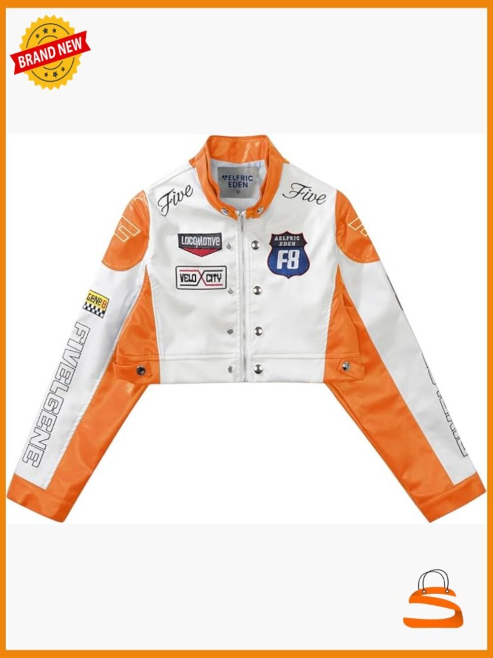 Cropped Faux Leather Moto Jacket with Embroidery